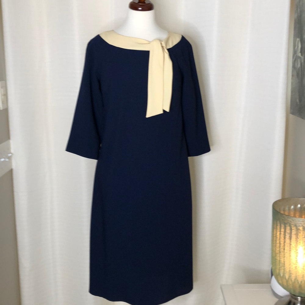 Navy Sheath Dress with Bow